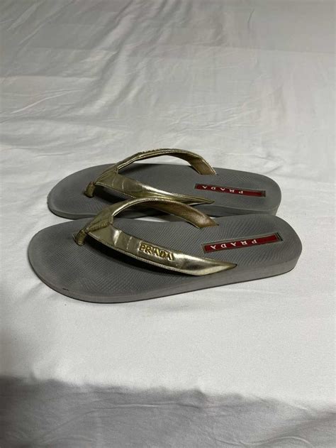 prada flip flops gold